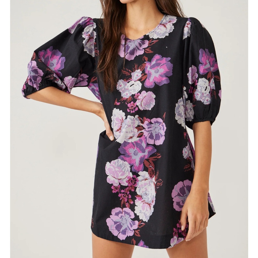 free people floral mae poplin tunic dress- midnight combo size medium